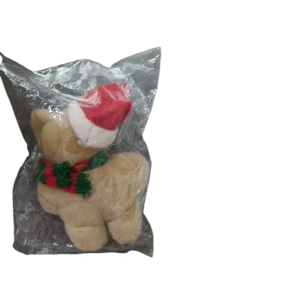 Vtg 1980s Mini Christmas Teddy Bear Plush Ornament Santa Hat Made in Taiwan